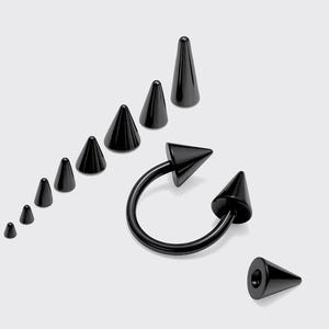 Black Spike Septum Ring: Titanium Horseshoe Barbell - 18g/16g/14g