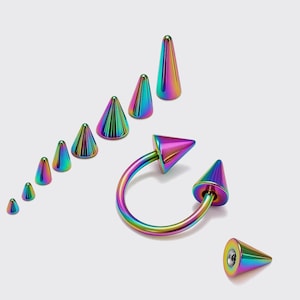 Rainbow Titanium Spike Septum Ring: Horseshoe Barbell Body Jewelry