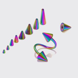 Rainbow Spike Titanium Cartilage Barbell: Helix, Tragus, Lip Ring - 14g/16g/18g