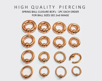 Rose Gold Surgical Steel Captive Bead Ring: Septum, Nipple, PA Piercing -8g to 00g