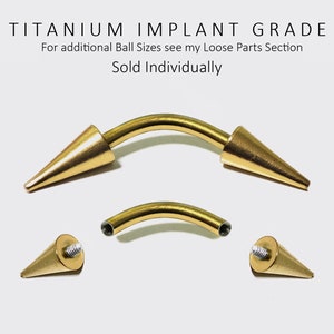 Gold Spike Titanium Eyebrow Piercing: 16ga-14ga Curved Barbell