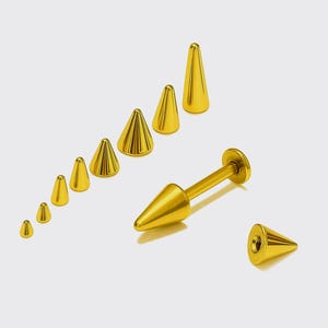 Gold Spike Lip Labret Stud: Titanium Cartilage Piercing, 18g 16g 14g