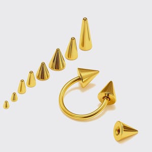 Gold Spike Septum Ring: Titanium Horseshoe Barbell, 18g 16g 14g