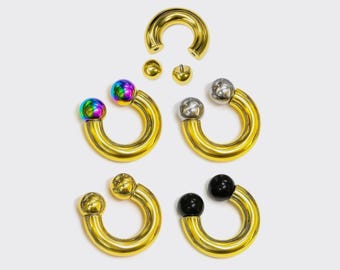 Gold Horseshoe Barbell: Titanium Prince Albert Piercing with Custom Ball - Gauge Sizes 12g to 00g