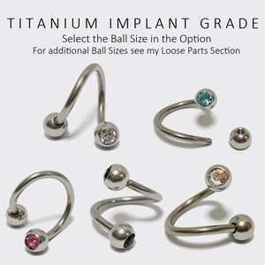 Titanium Spiral Piercing with Gem Crystals Lip Ring, Lip Jewellery, Twisted Barbell Helix Ring 16G 14G Body Piercing image 1