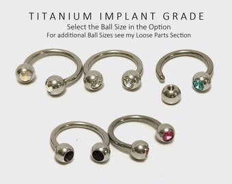 Horseshoe Circular Barbell Piercing, Septum Rings with Gem Crystal - Titanium Implant - Body Piercing, Body Jewellery 18G 16G 14G