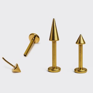 Gold Cone Push In Labret Stud: Titanium Tragus Piercing Jewelry