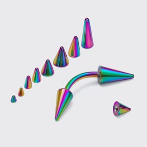 Rainbow Titanium Spike Eyebrow Barbell: 18g/16g/14g Curved Body Jewelry
