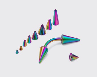 Rainbow Titanium Spike Eyebrow Barbell: 18g/16g/14g Curved Body Jewelry