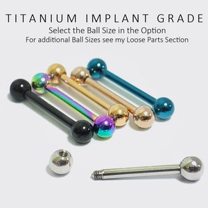 Tongue Barbells Piercing - Titanium Implant - Body Piercing, Body Jewellery 18G 16G 14G - 6mm to 24mm