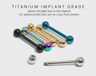 Tongue Barbells Piercing - Titanium Implant - Body Piercing, Body Jewellery 18G 16G 14G - 6mm to 24mm