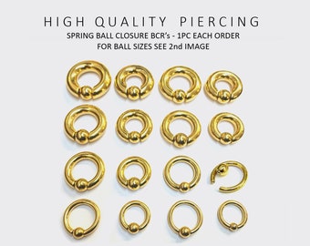 Gold Captive Bead Ring: Chirurgenstahl Federball Piercing - 8g auf 00g