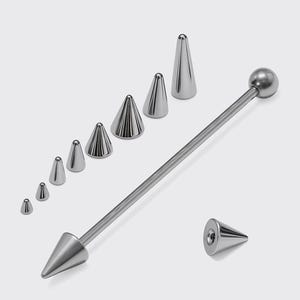 Scaffold piercing, Ball/Spike Industrial Barbell, Cone helix Body Jewellery - Titanium 14g 16g