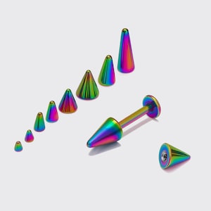 Rainbow Spike Lip Labret Stud: Titanium Cartilage Piercing, 18g 16g 14g