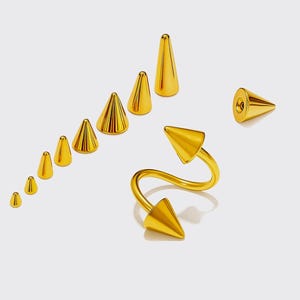 Gold Spike Spiral Barbell: Titanium Cartilage Piercing - 14g/16g/18g