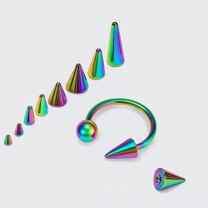 Rainbow Titanium Spike Lip Ring: Horseshoe Barbell, Helix Jewelry