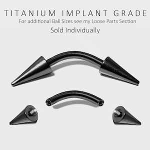 Black Spike Titanium Curved Barbell: Eyebrow/Labret Piercing (16ga-14ga)