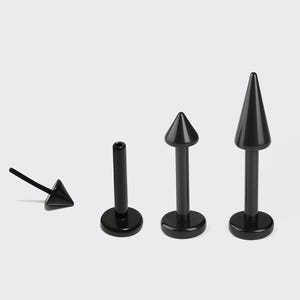 Black Cone Spike Labret Stud: Titanium Threadless Lip Piercing, 18G 16G