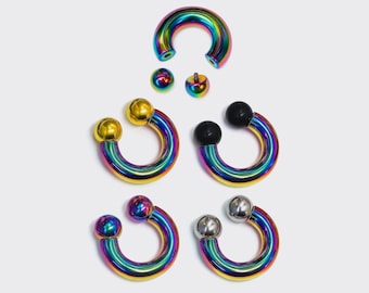 Rainbow Prince Albert Barbell: Custom Color Surgical Steel Body Piercing -12g to 00g