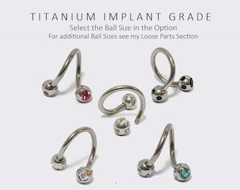 Titanium Multi Crystal Spiral Piercing Lip Ring, Lip Jewellery, Twisted Barbell Helix Ring - 16G 14G Body Piercing