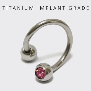 Titanium Spiral Piercing with Gem Crystals Lip Ring, Lip Jewellery, Twisted Barbell Helix Ring 16G 14G Body Piercing Pink Sapphire