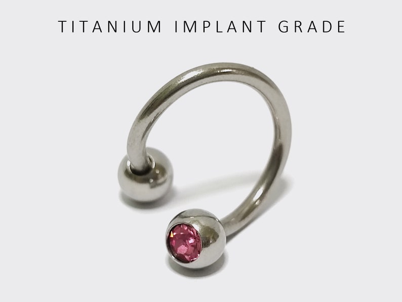 Titanium Spiral Piercing with Gem Crystals Lip Ring, Lip Jewellery, Twisted Barbell Helix Ring 16G 14G Body Piercing Pink Sapphire