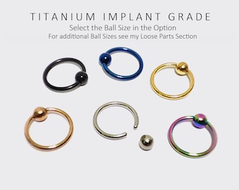 Captive Bead Ring, Ball Closure Ring - Titanium Implant - Body Piercing, Body Jewellery 18G 16G 14G - 6mm to 14mm