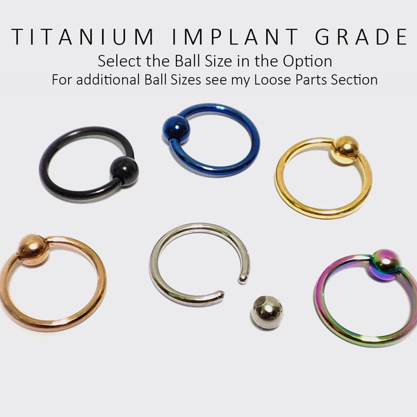 Captive Bead Ring, Ball Closure Ring - Titanium Implant - Body Piercing, Body Jewellery 18G 16G 14G - 6mm to 14mm