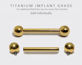 Piercing goudkleurig titanium barbell: binnendraad, 16ga-14ga