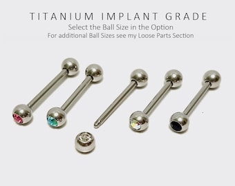 Nipple Barbells Piercing with Gem Crystal- Titanium Implant - Body Piercing, Body Jewellery 18G 16G 14G - 6mm to 24mm