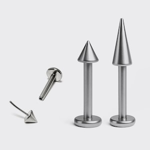 Titanium Cone/Spike Labret Stud: Threadless Push-In Lip Piercing, 18G/16G