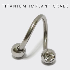Titanium Spiral Piercing with Gem Crystals Lip Ring, Lip Jewellery, Twisted Barbell Helix Ring 16G 14G Body Piercing Clear
