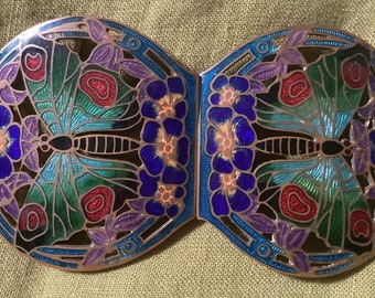 Large Antique Edwardian Enamel Butterfly Buckle