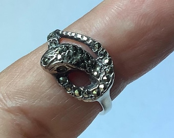 Vintage Sterling Silver Marcasite Snake Ring