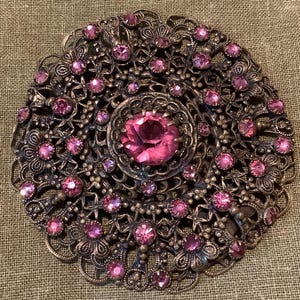 Huge Antique Czech Filigree Glass Brooch
