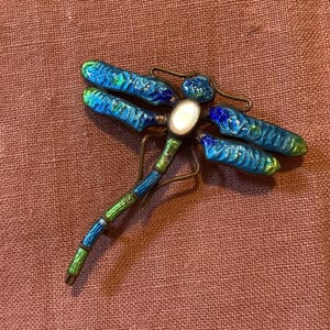 Antique Art Nouveau Enamel Dragonfly Brooch
