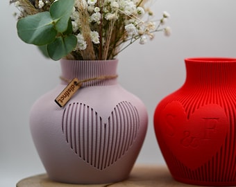 Heart Vase Duo with Engraving | Wedding Gift Idea | Scandi Decor | Dried Flowers & Fresh Flowers | Handmade with Custom Text