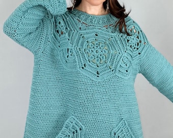 Patrón de vestido de suéter de crochet: lana merino, tallas S-3XL (patrón PDF)