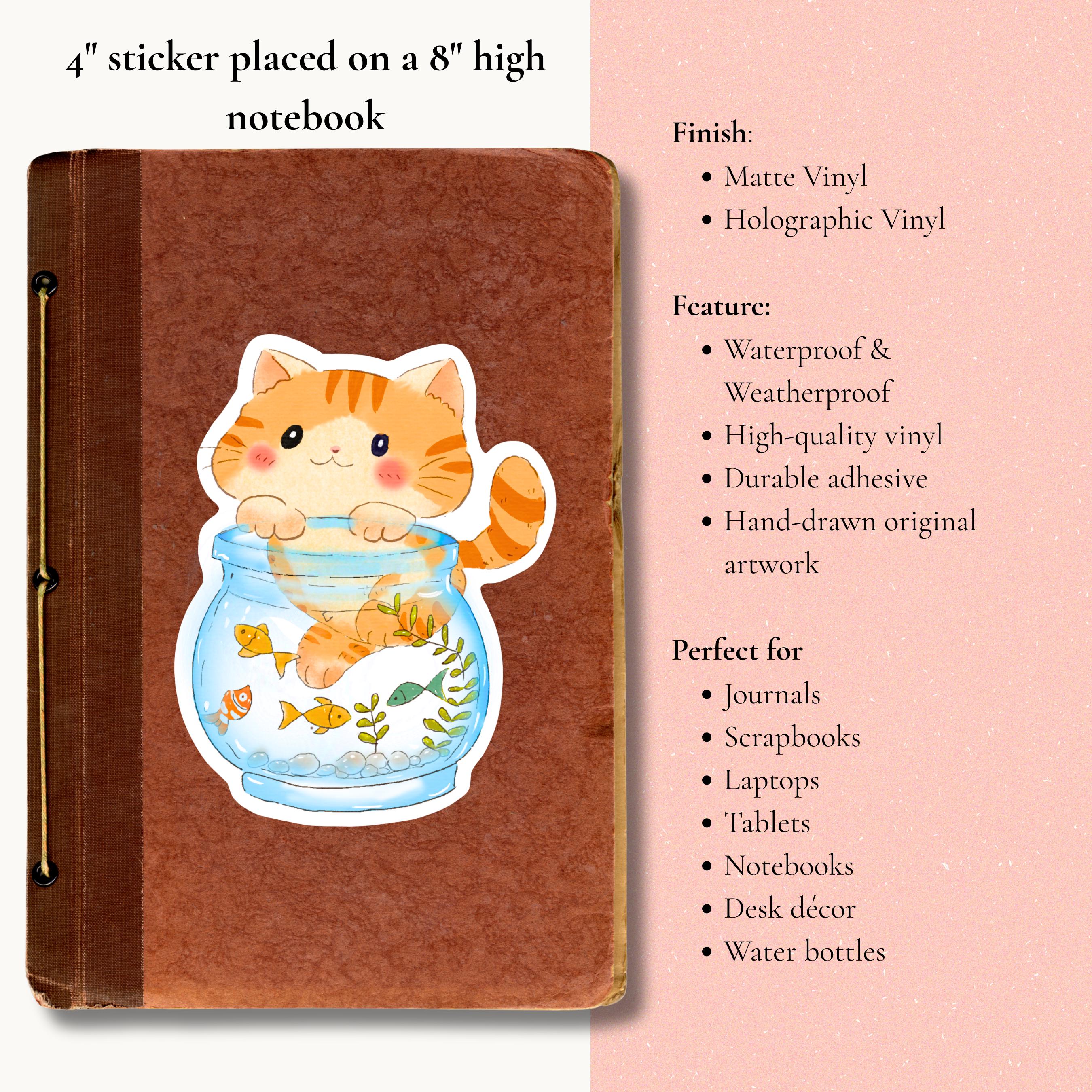 Fishbowl Cat Sticker | Cute Kawaii Cat Vinyl Decal| Waterproof Matte or ...