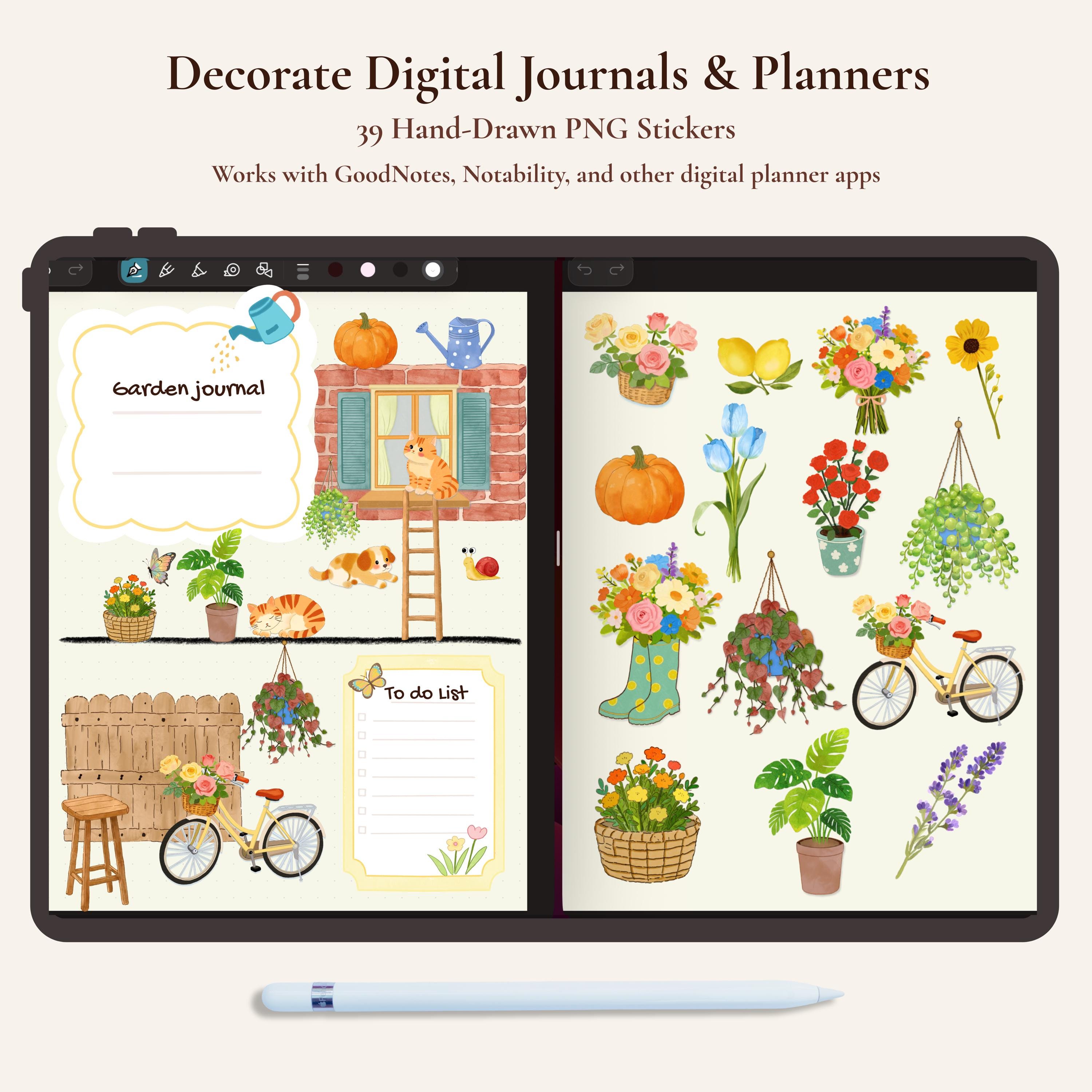 Spring Floral Planner Stickers PNG, Watercolor Garden Sticker Set ...