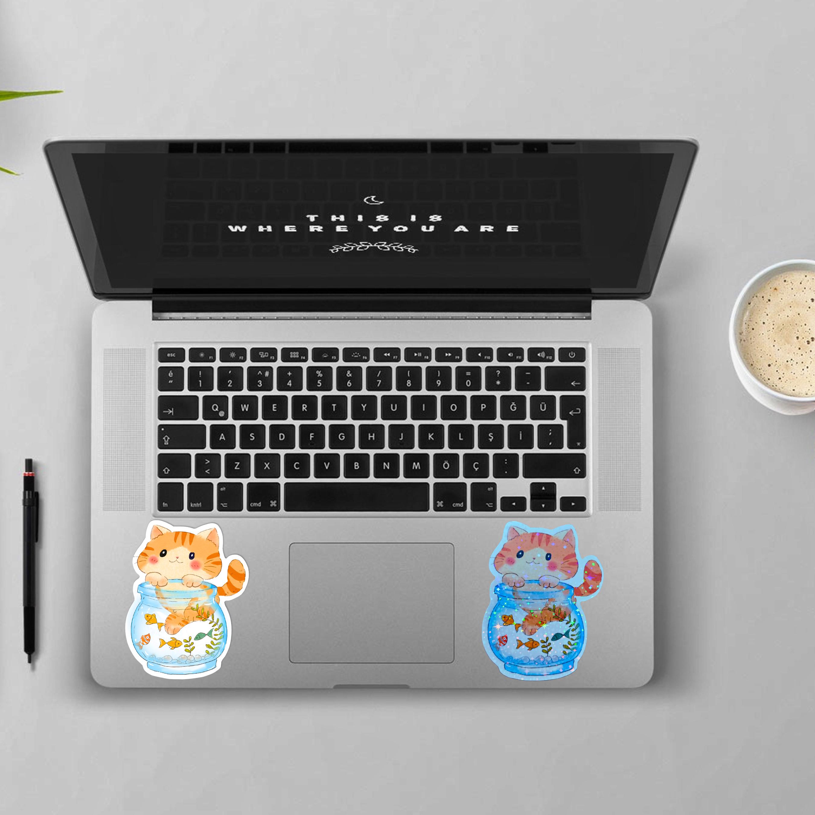 Fishbowl Cat Sticker | Cute Kawaii Cat Vinyl Decal| Waterproof Matte or ...
