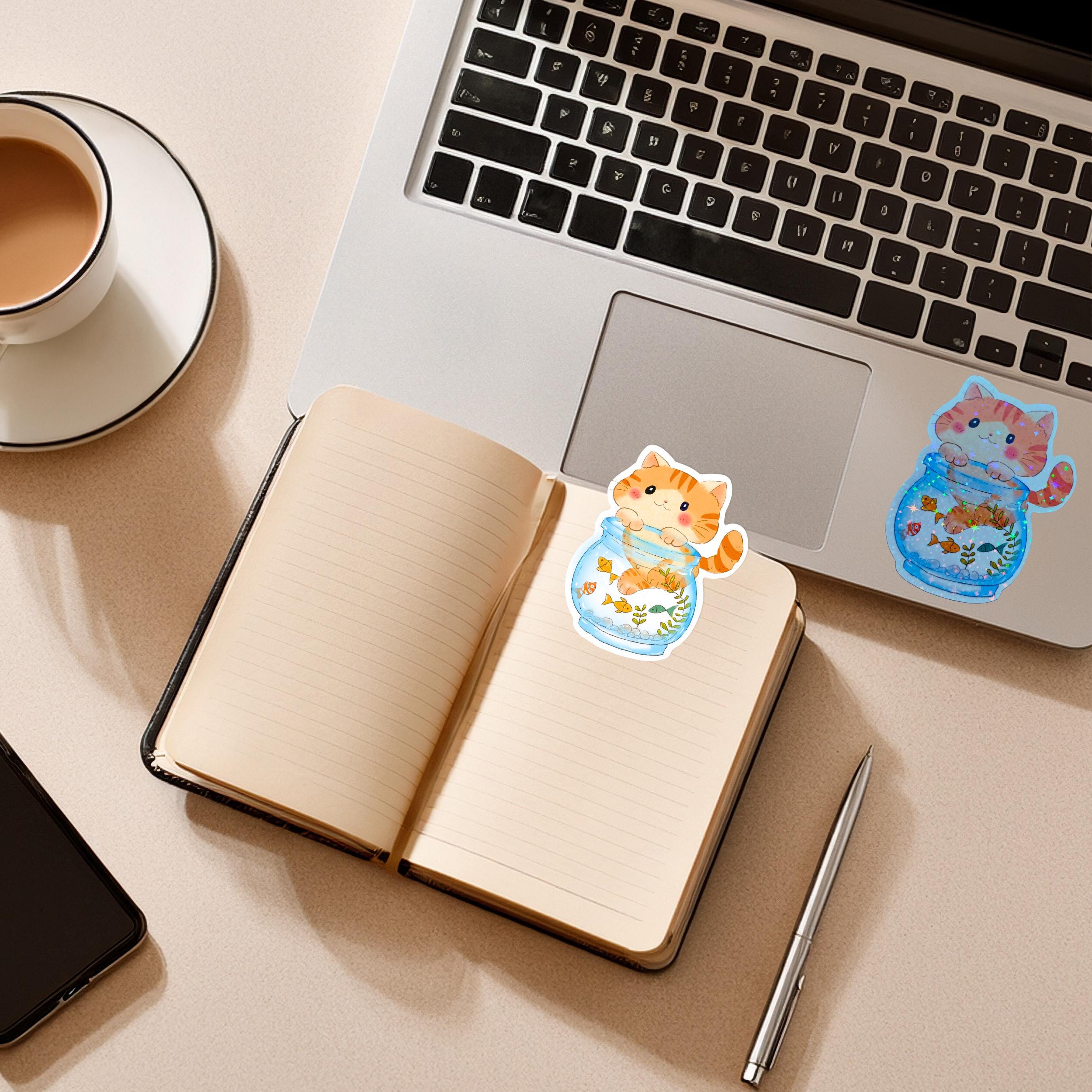 Fishbowl Cat Sticker | Cute Kawaii Cat Vinyl Decal| Waterproof Matte or ...