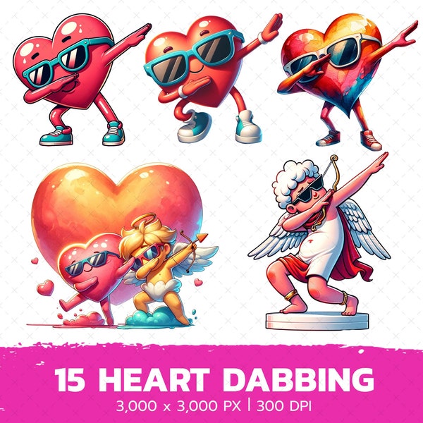 Valentine's Heart Dabbing Clipart - Cupid and Hearts Digital Art Collection - Fun and Playful Love Illustrations for Crafts