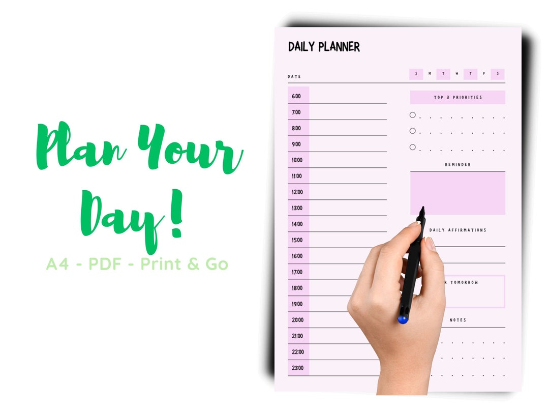 Printable Pink Daily Planner Minimalist Style Shedule Sheet - Etsy