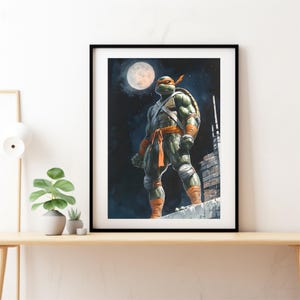 Michelangelo Turtle Digital Art Print , Boys Room Decor, Michelangelo Nina Turtle Wall Decor, Kids Wall Art