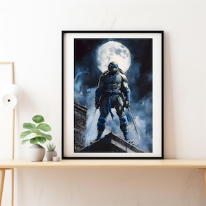 Stampa artistica digitale Leonardo Turtle, decorazione per la camera dei ragazzi, decorazione murale Leonardo Nina Turtle, arte murale per bambini