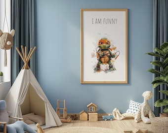 Turtle Affirmation 'I Am' , Boys Room Decor, I am Funny Ninja Affirmation, Kids Wall Art