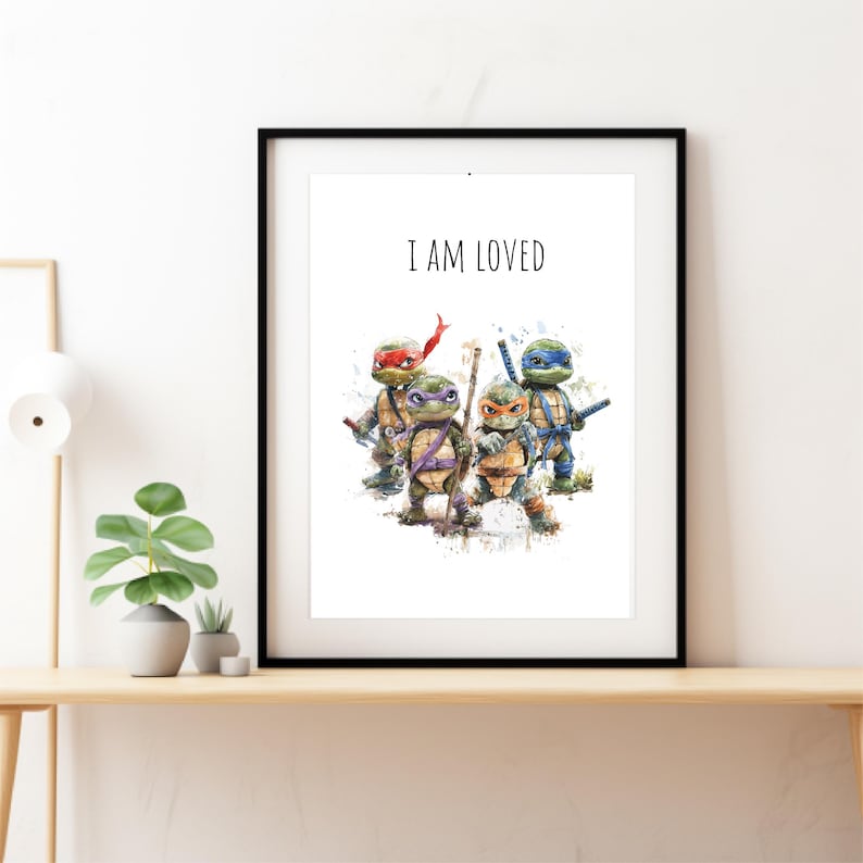 Turtle Affirmation 'I Am' , Boys Room Decor, I Am Loved Ninja