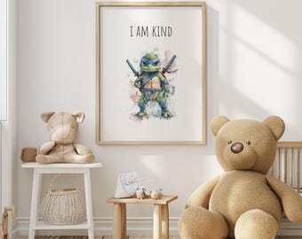 Turtle Affirmation 'I Am' , Boys Room Decor, I am Kind Ninja Affirmation, Kids Wall Art