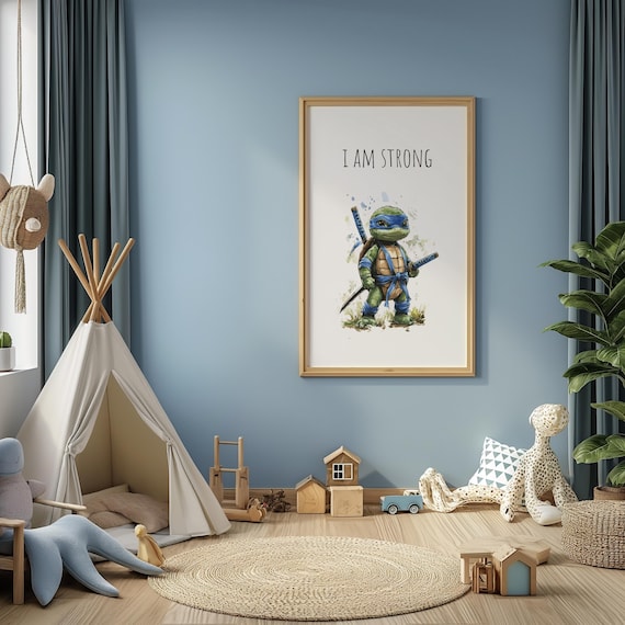 Turtle Affirmation 'I Am' , Boys Room Decor, I am Strong Ninja Affirmation, Kids Wall Art